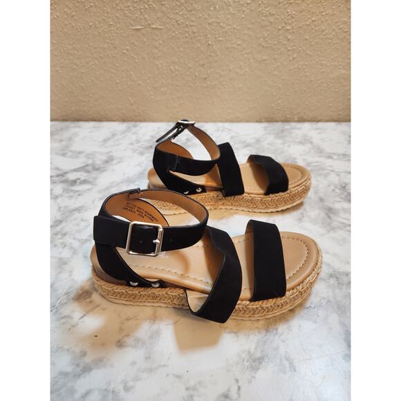 SODA Bryce‎ Girls Black Open Toe Espadrille Platform Wedge Sandals Size 13 - Picture 2 of 8
